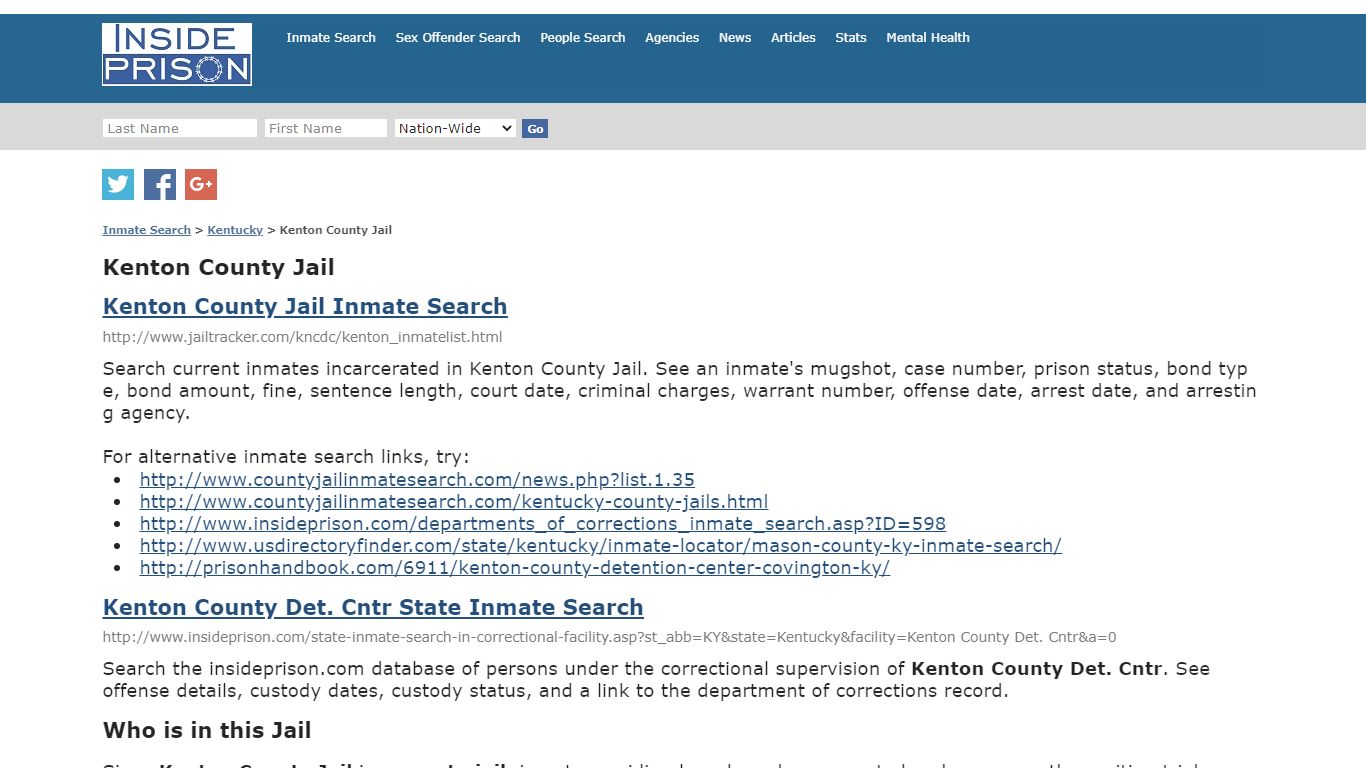 Kenton County Jail - Kentucky - Inmate Search - Inside Prison